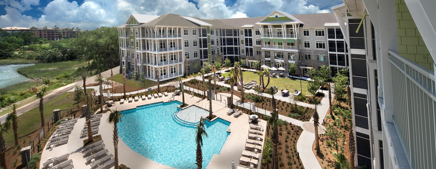 a pool in a courtyard