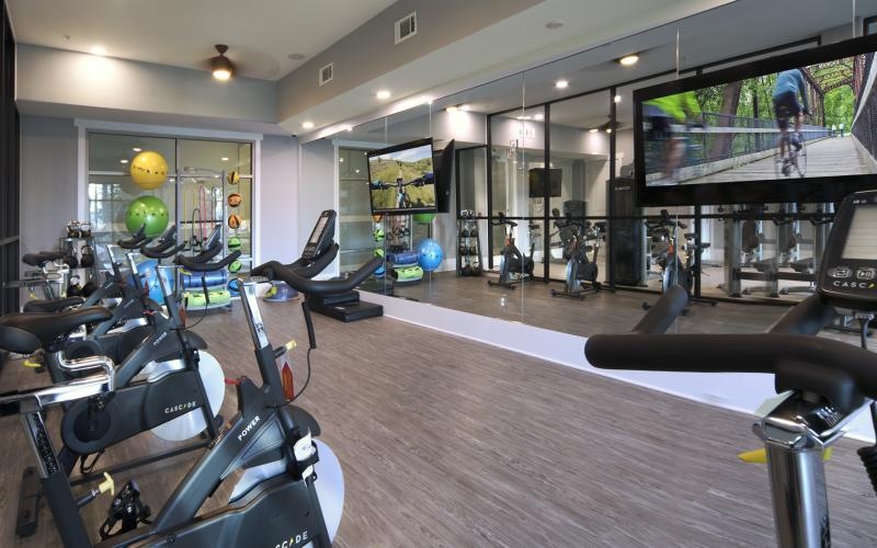 a gym with exercise equipment